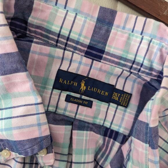 Mens Ralph Lauren Blue Pink Plaid XXL Tall Button Down Shirt Classic Fit - Picture 2 of 4